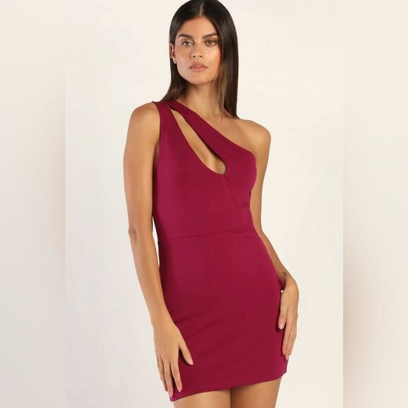 Lulus Magenta One-Shoulder Cutout Bodycon Mini Dress size small NWT - Picture 2 of 10